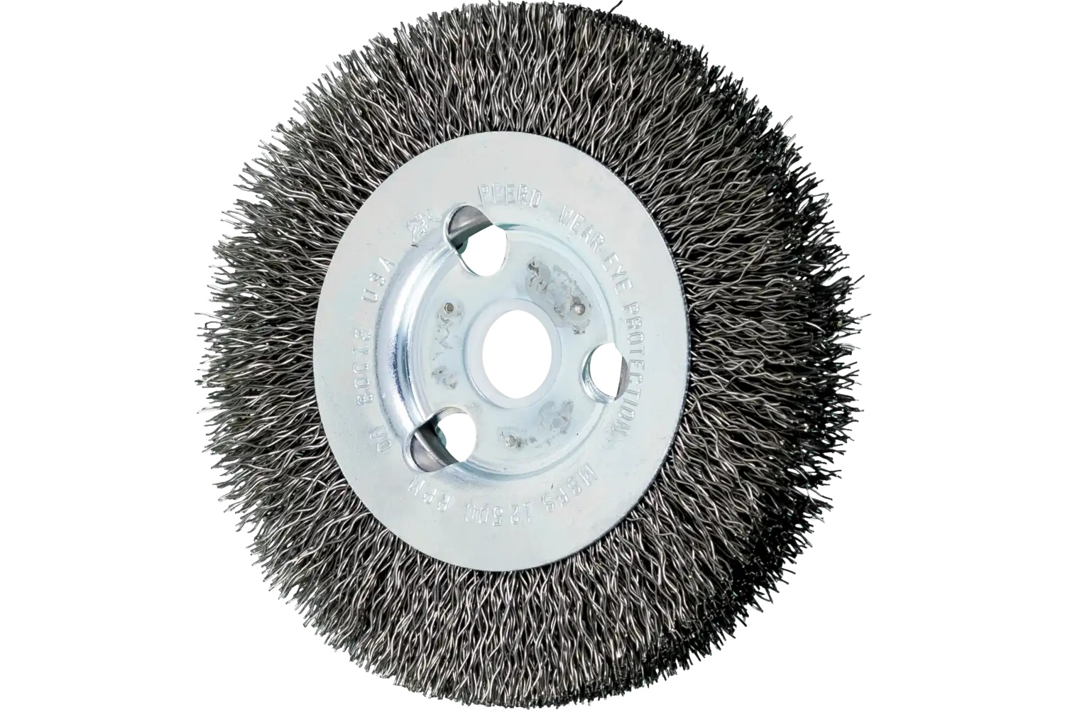Picture of Pferd Crimped Wire Wheel Brush 4" Dia Narrow Face .014 Carbon Steel 5/8-1/2" Arbor